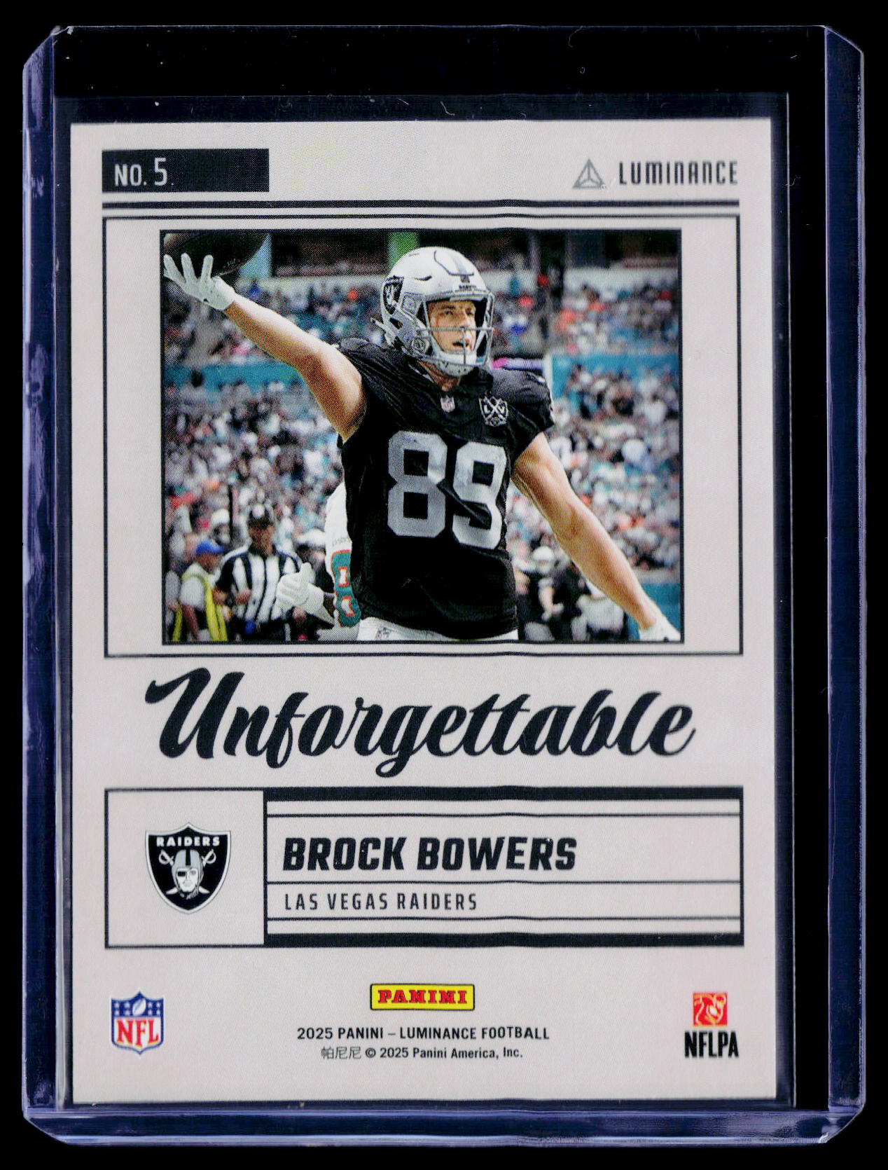 2025 Panini Luminance #5 Brock Bowers Unforgettable Platinum #/1