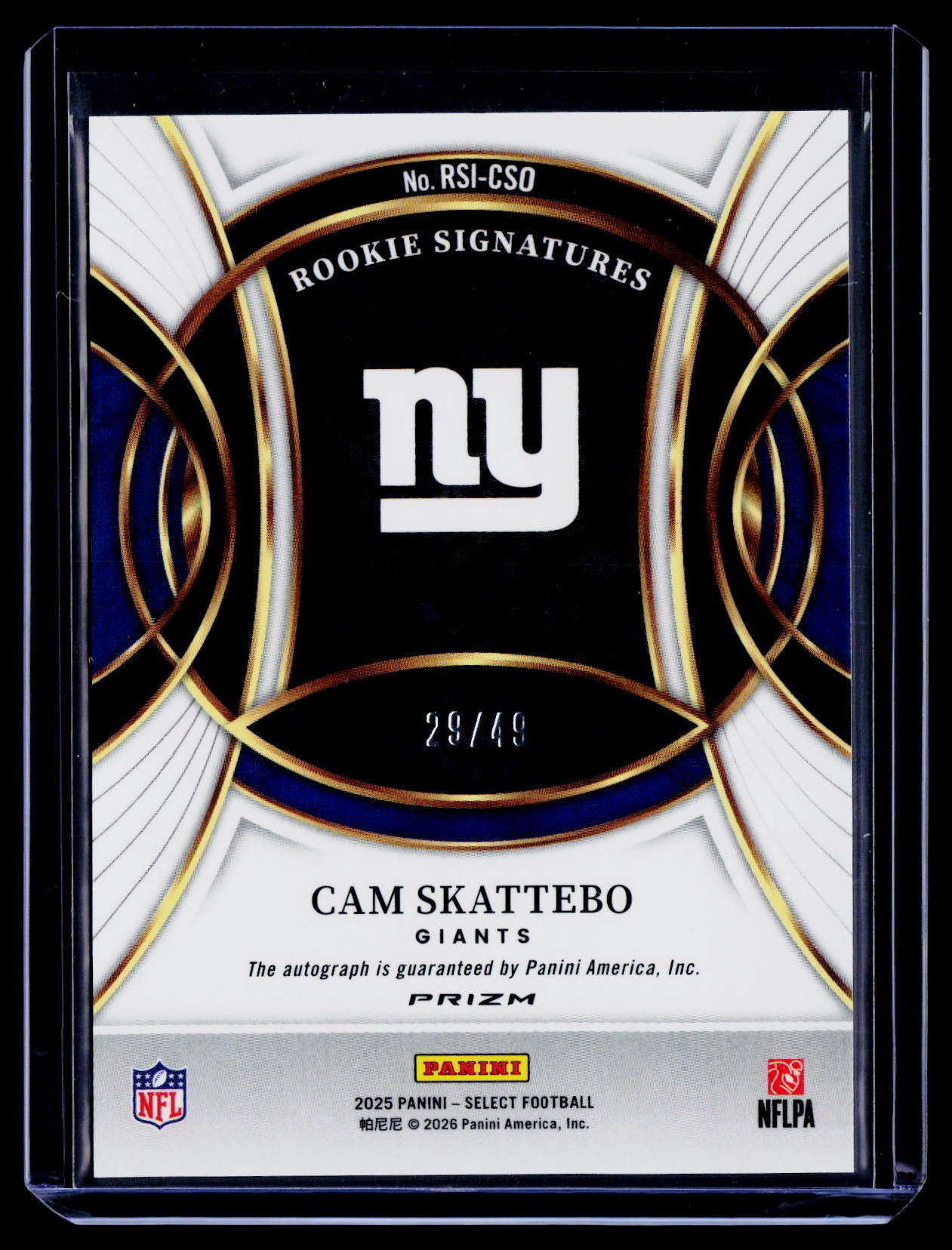 2025 Panini Select #RSI-CSO Cam Skattebo Rookie Signatures Light Blue Prizm #/49