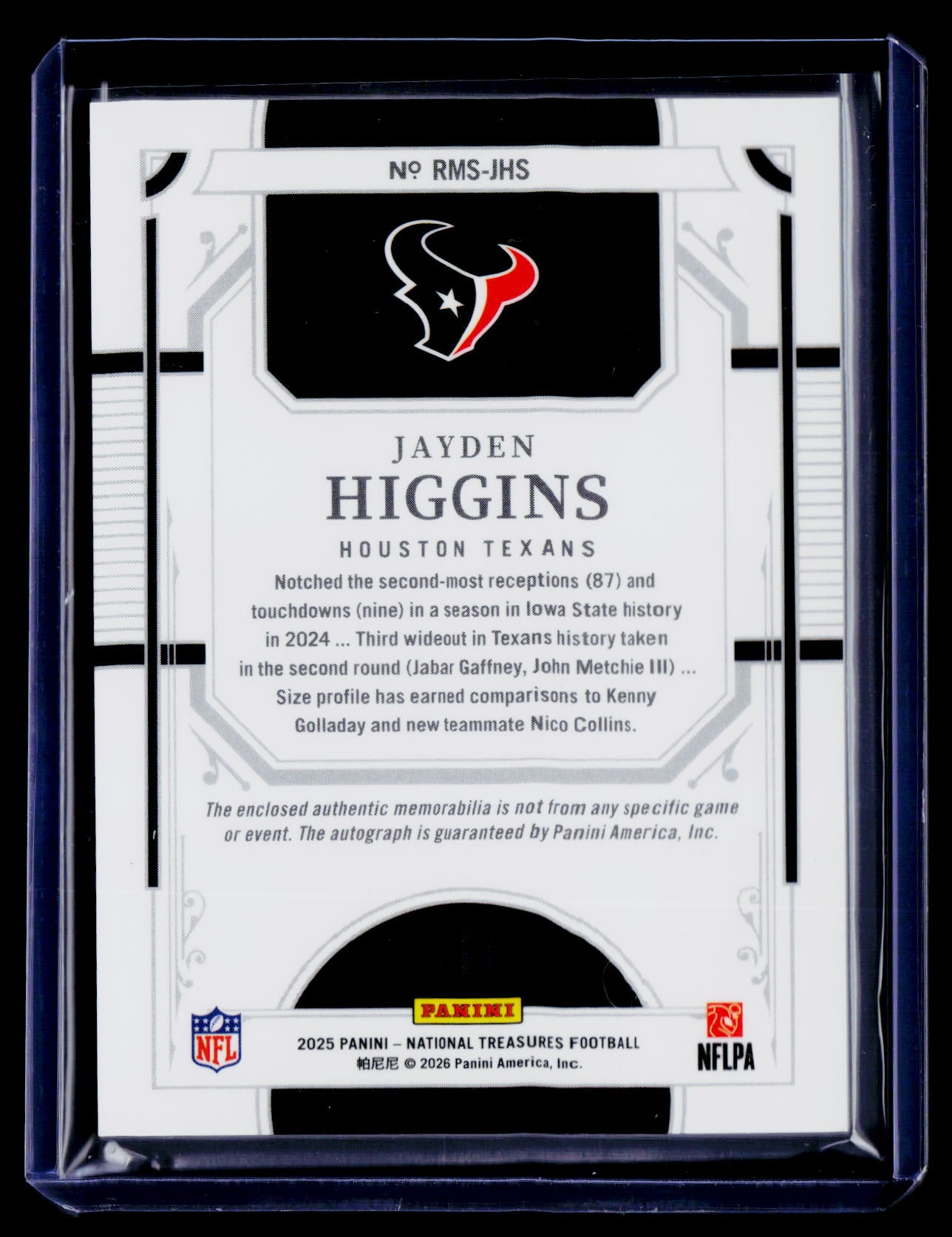 2025 Panini National Treasures #RMS-JHS Jayden Higgins RPA Triple Holo Gold /10