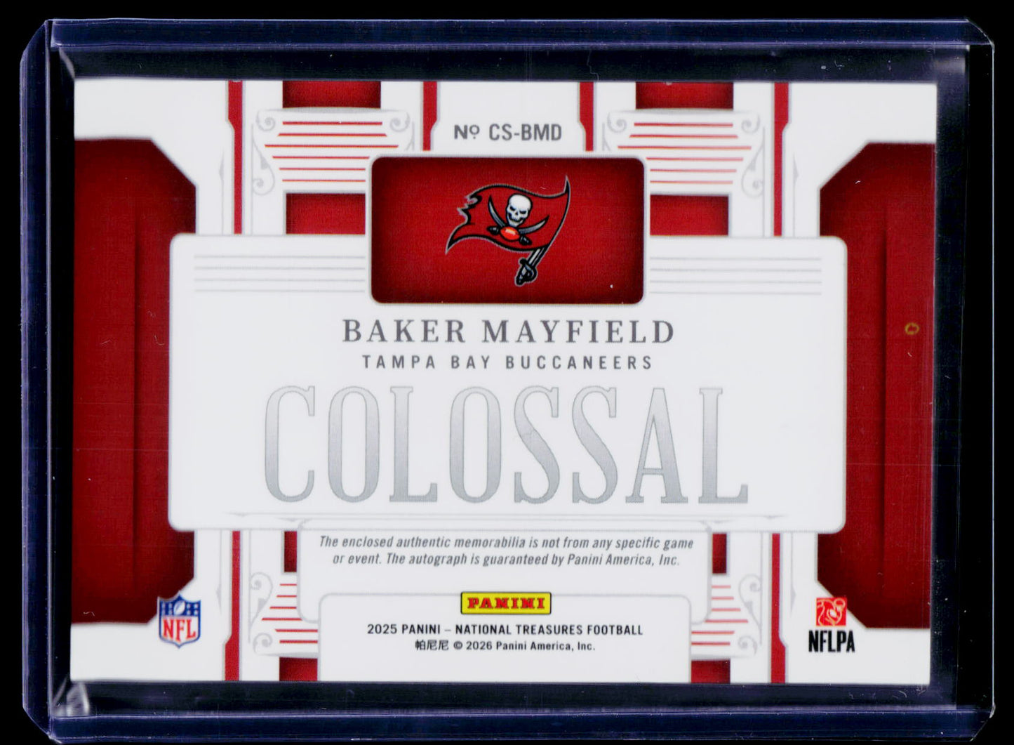 2025 Panini National Treasures #CS-BMD Baker Mayfield Colossal Signatures #/49