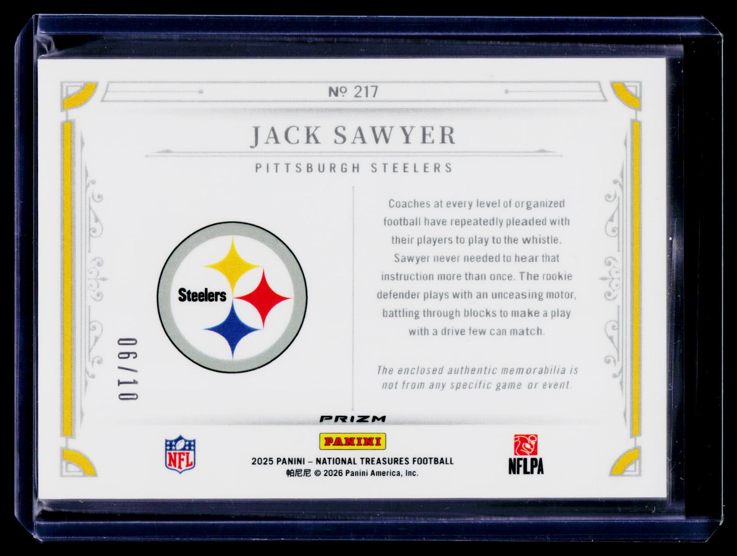 2025 Panini National Treasures #217 Jack Sawyer Premium Gold #/10