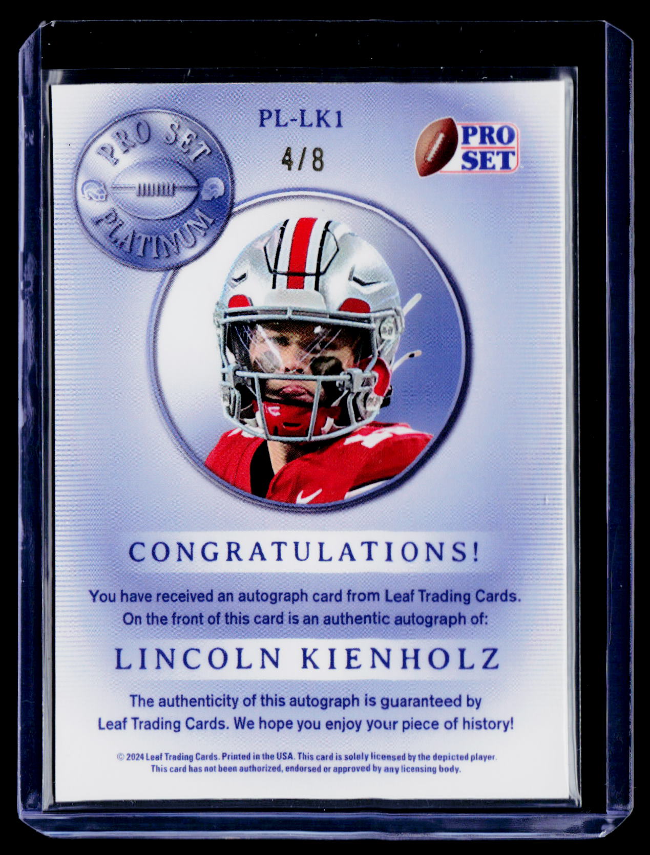 2024 Pro Set Metal #PL-LK1 Lincoln Kienholz Pro Set Platinum Crystal Blue