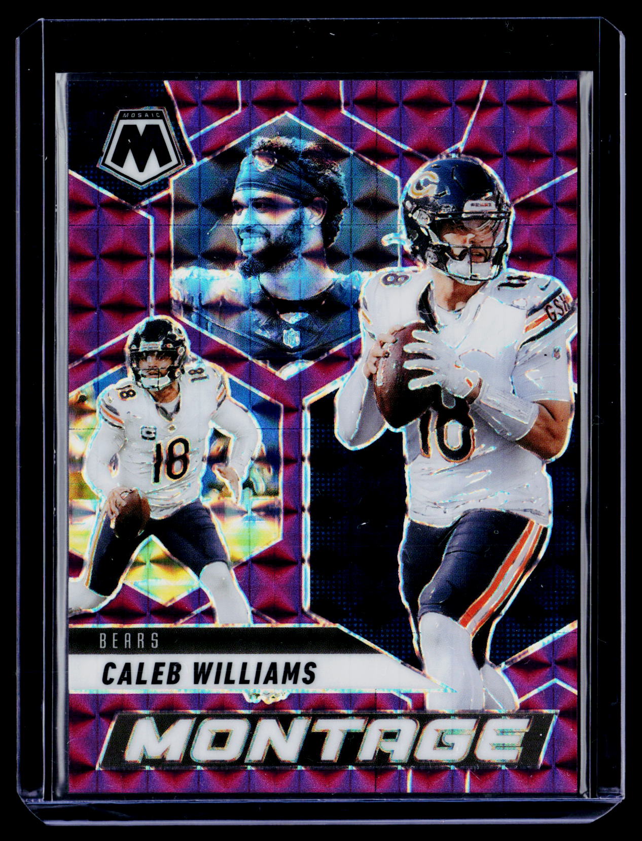 2025 Panini Mosaic #26 Caleb Williams Montage Mosaic Purple #/49