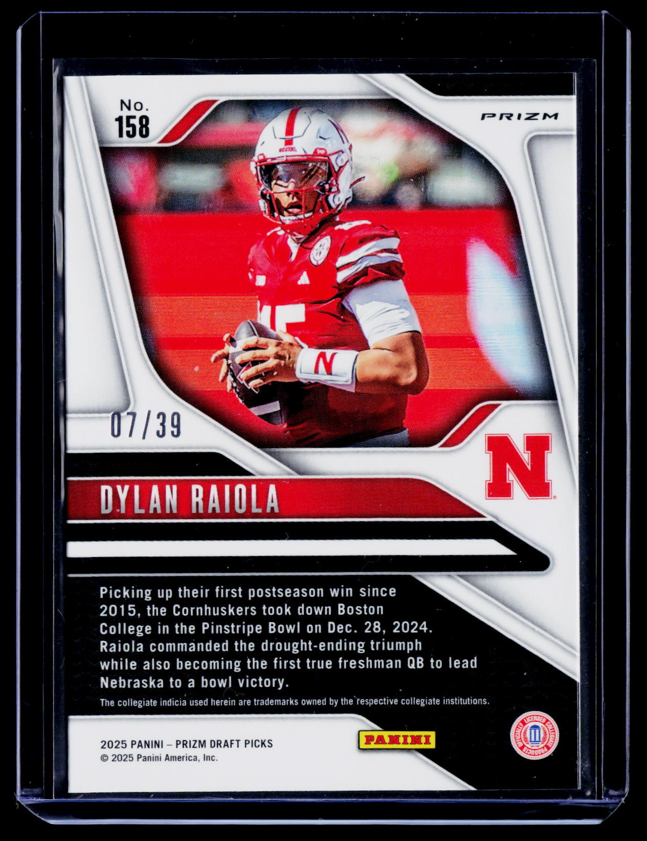2025 Panini Prizm Draft Picks #158 Dylan Raiola Prizms Orange Finite #/39