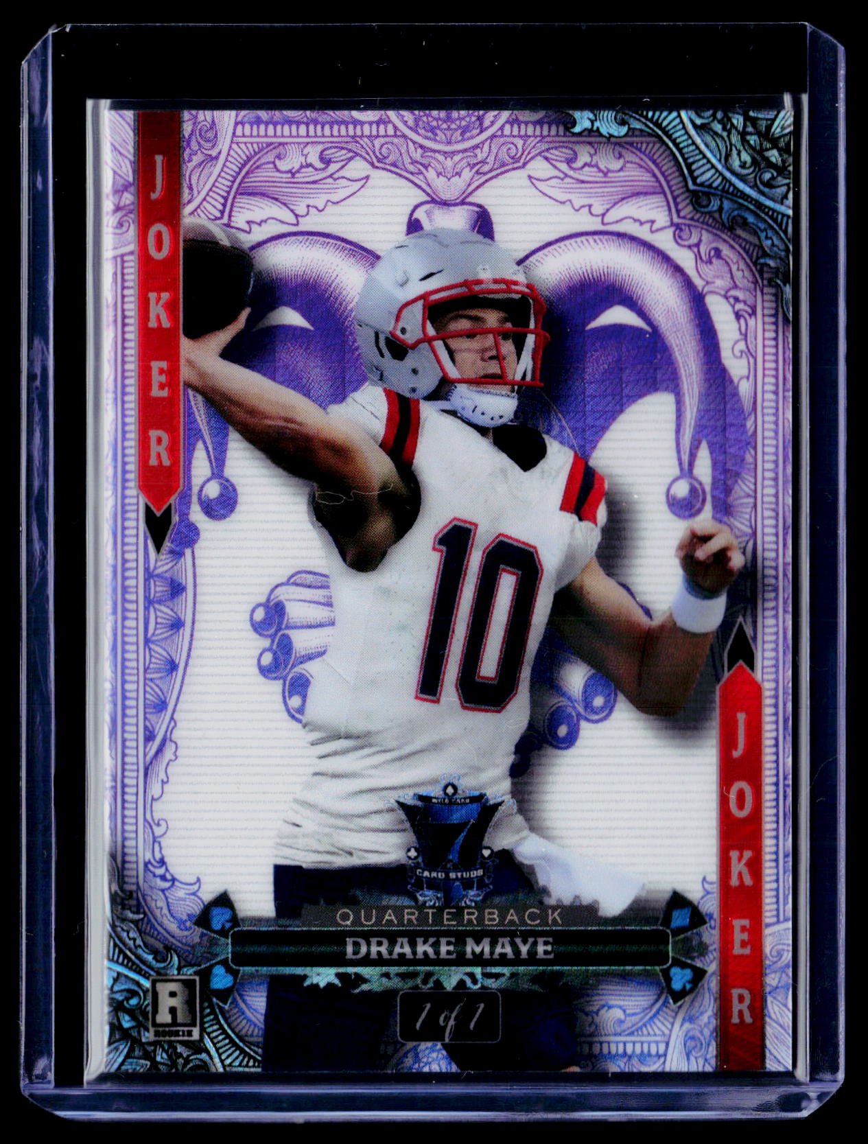2024 Wild Card 7 Card Studs - Jokers Wild Holographic Purple Drake Maye #/1