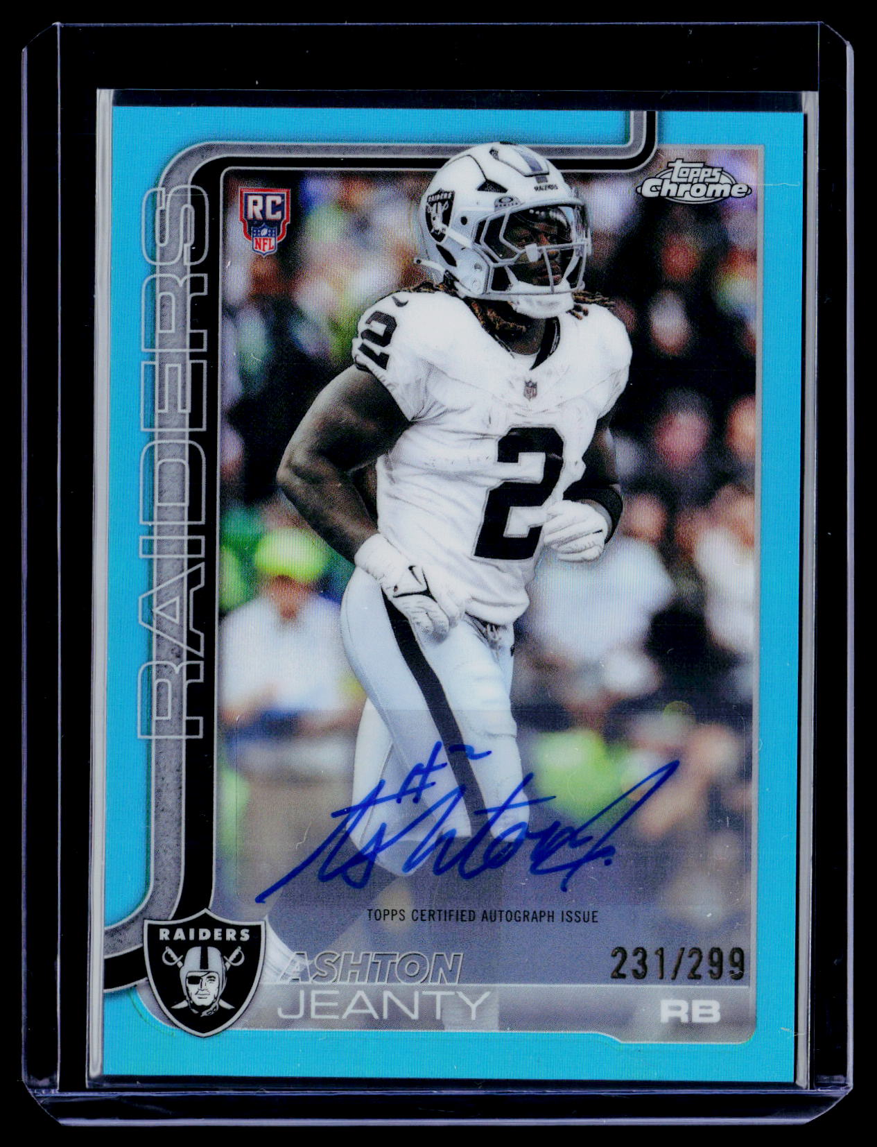 2025 Topps Chrome #RA-AJ Ashton Jeanty Chrome Rookie Auto Teal Refractor #/299