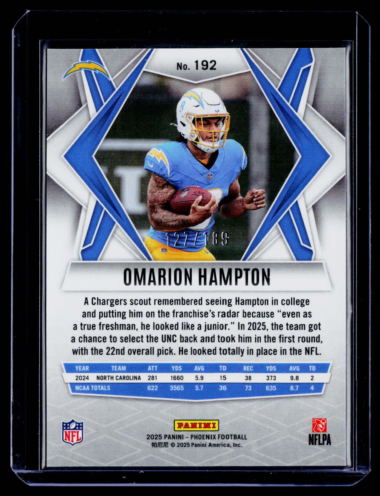 2025 Panini Phoenix #192 Omarion Hampton Orange Pandora Prizm #/189