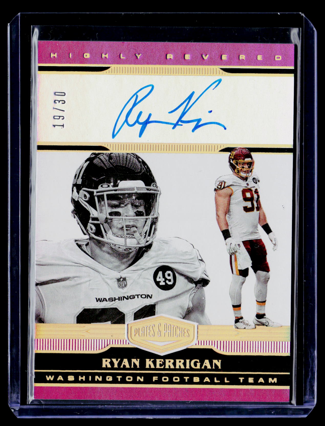 2020 Panini Plates & Patches #HR-RK Ryan Kerrigan Highly Revered Purple #/30