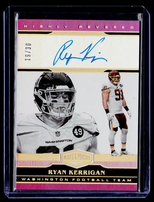 2020 Panini Plates & Patches #HR-RK Ryan Kerrigan Highly Revered Purple #/30