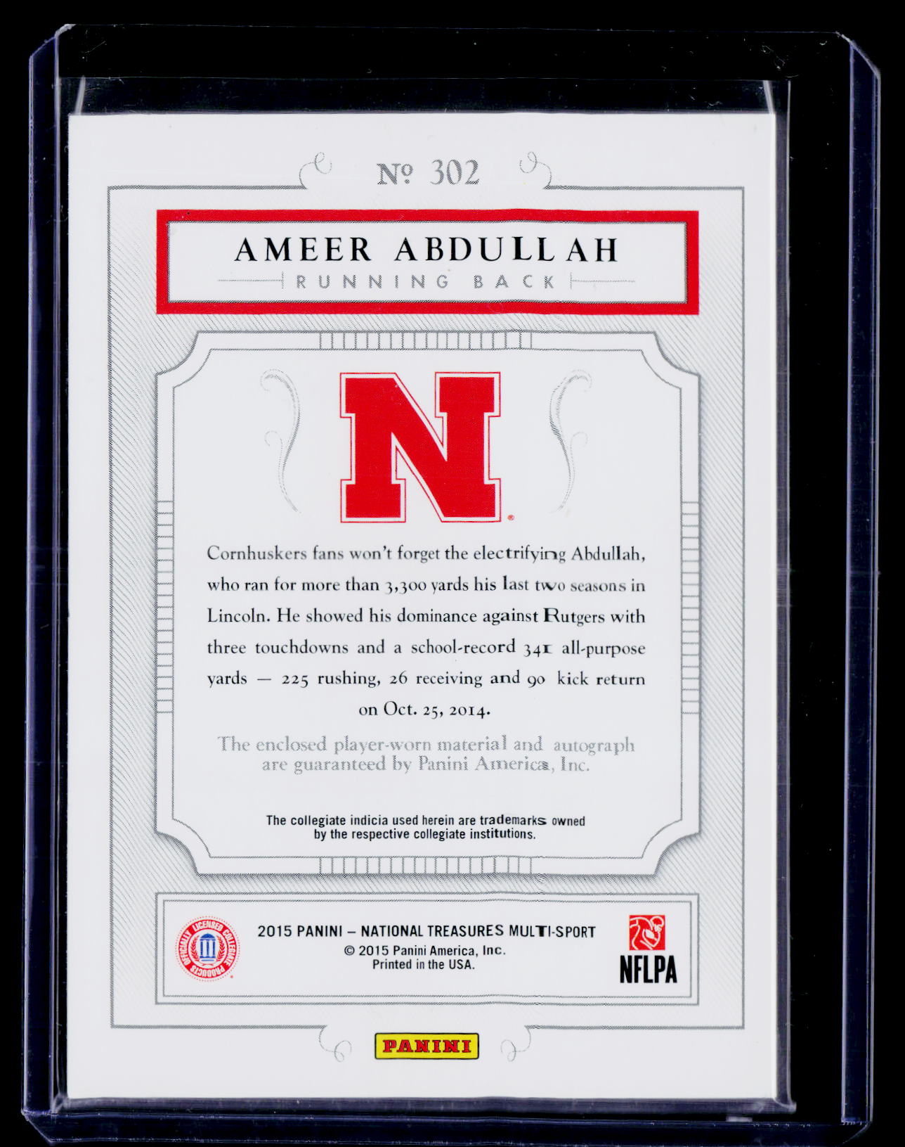 2015 Panini National Treasures Collegiate #302 Ameer Abdullah #/99