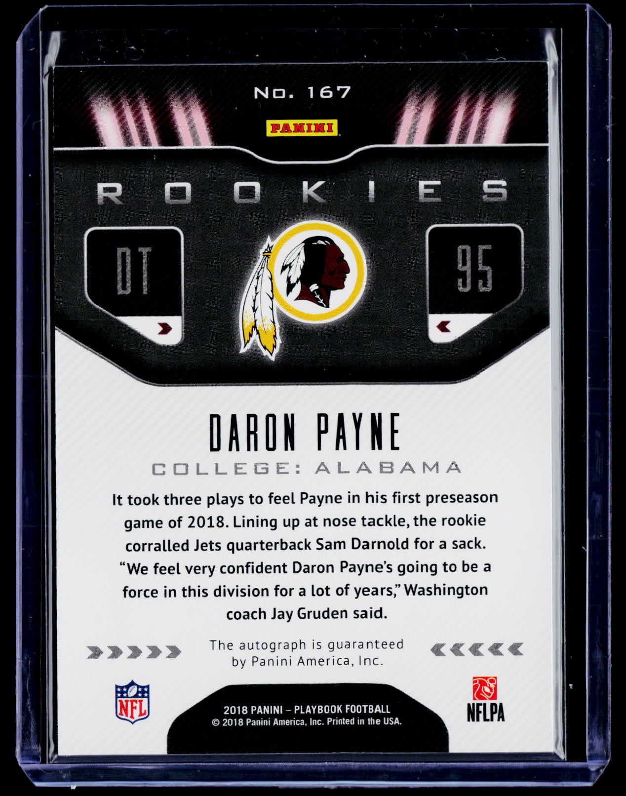 2018 Panini Playbook #167 Daron Payne Rookies Signatures