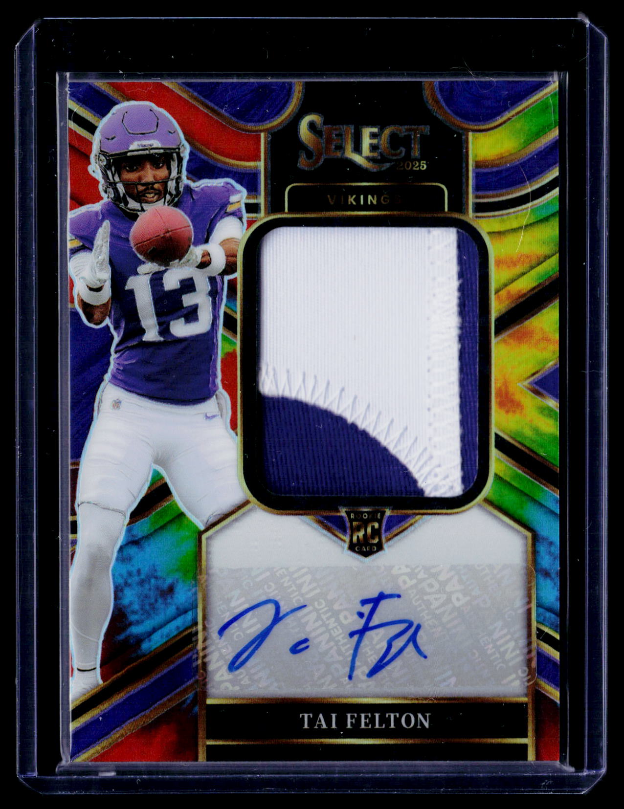 2025 Panini Select #JRS-TAF Tai Felton Jumbo Rookie Signature Tie-Dye Prizm /25