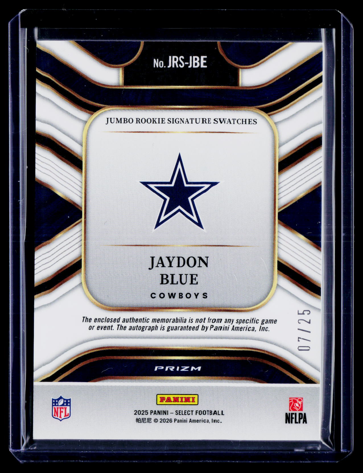 2025 Panini Select Jaydon Blue Rookie Signature Swatches Tie-Dye Prizm #/25