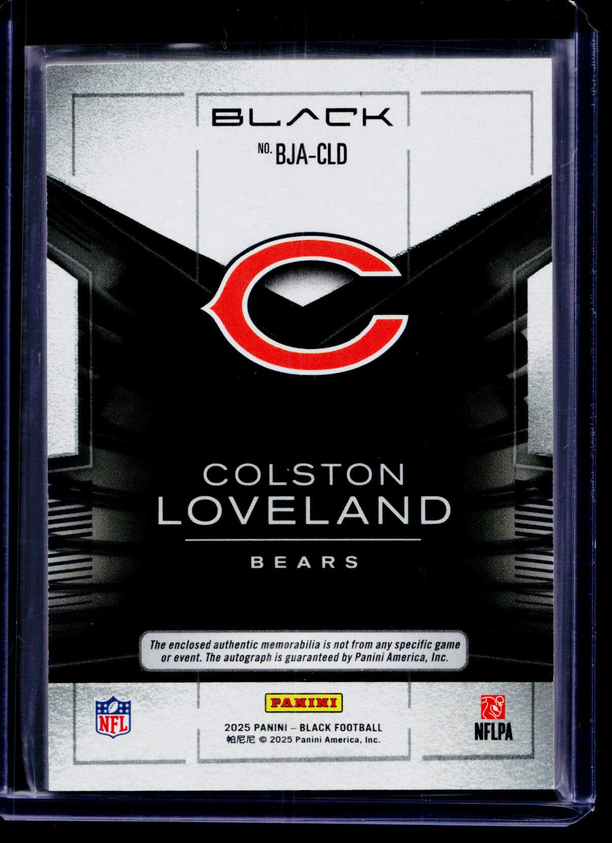 2025 Panini Black #BJA-CLD Colston Loveland Blacked Out Laundry Tag Autos #/5
