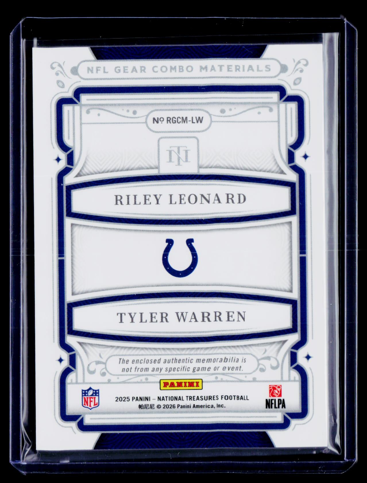 2025 National Treasures Riley Leonard / Tyler Warren Gear Combo Materials #/49