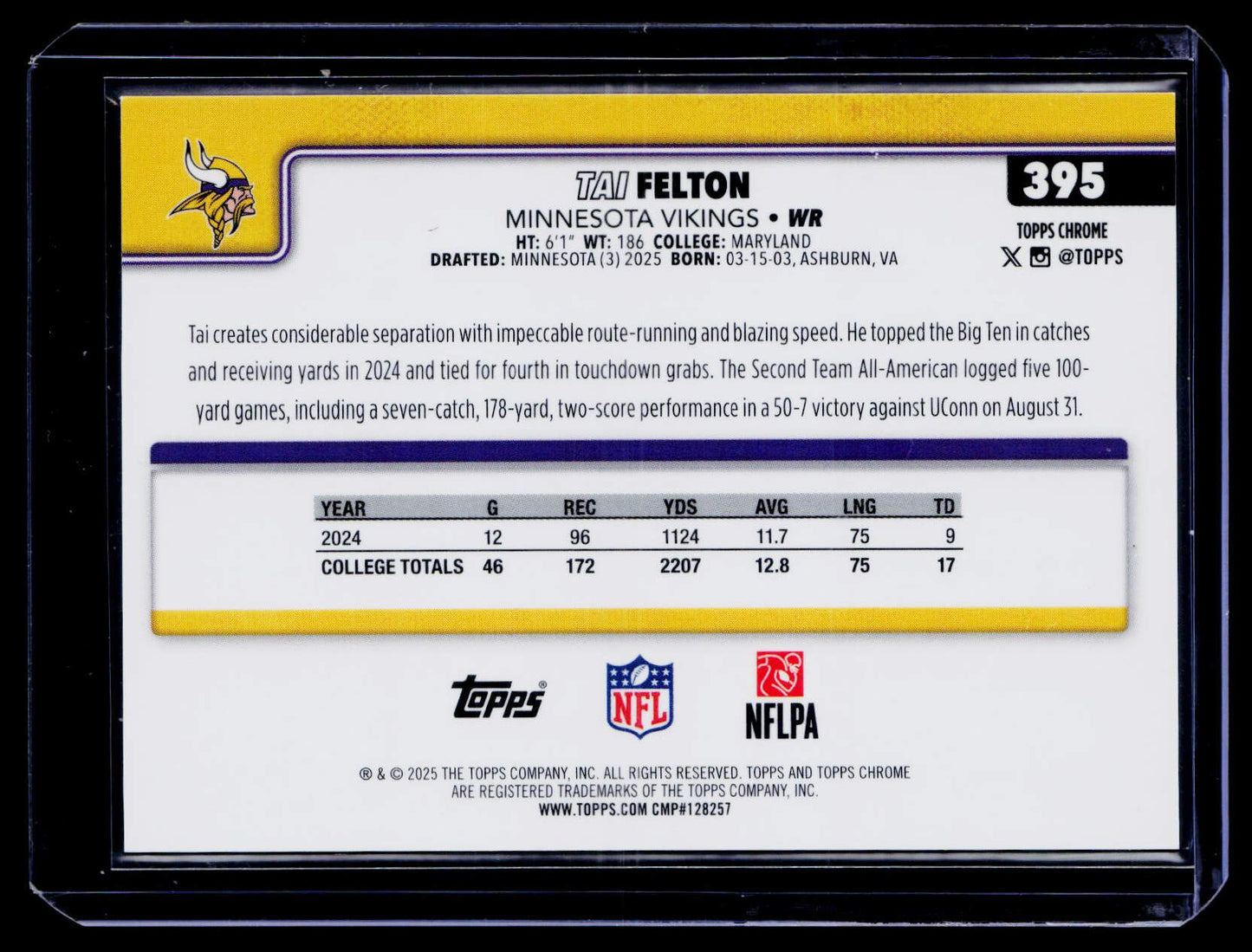 2025 Topps Chrome #395 Tai Felton Red Wave Refractor #/5