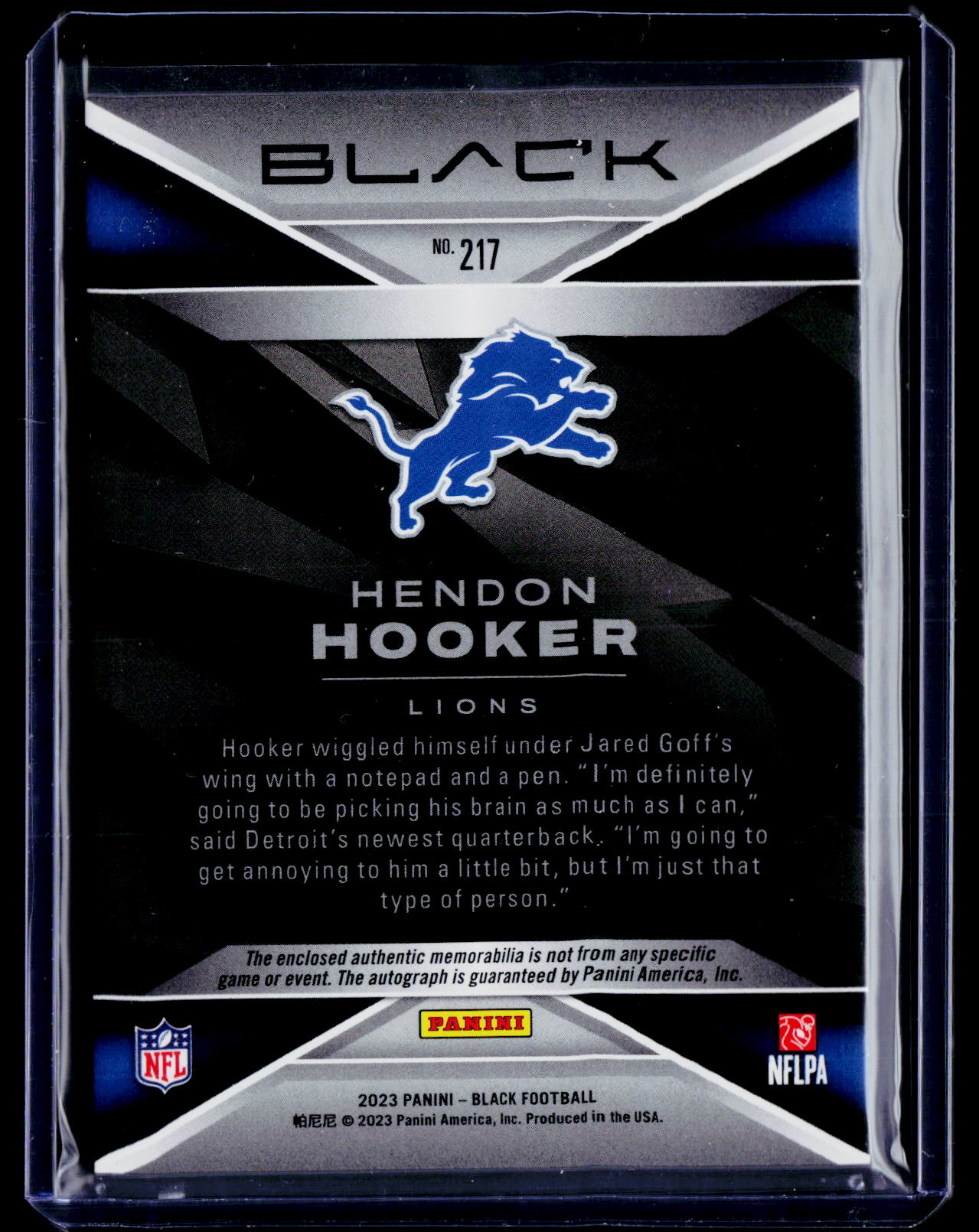 2023 Panini Black #217 Hendon Hooker Royal #/99