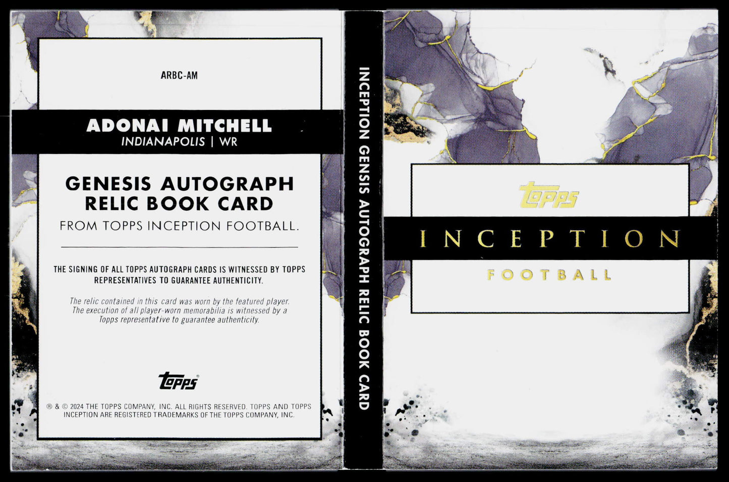2024 Topps Inception Adonai Mitchell Genesis Autograph Relic Book Purple #/35