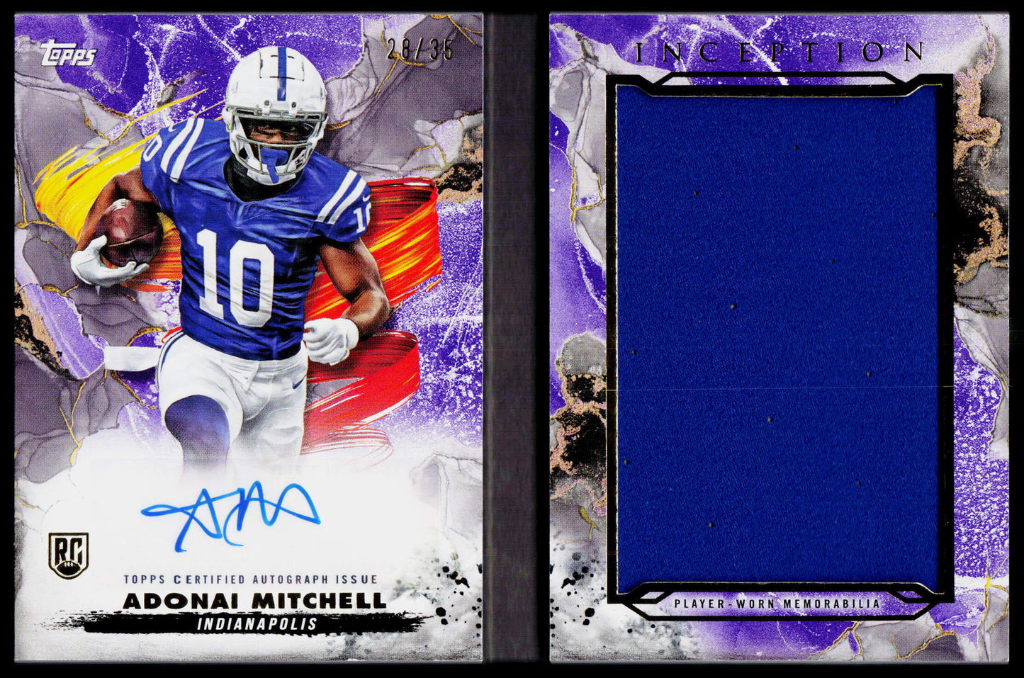 2024 Topps Inception Adonai Mitchell Genesis Autograph Relic Book Purple #/35