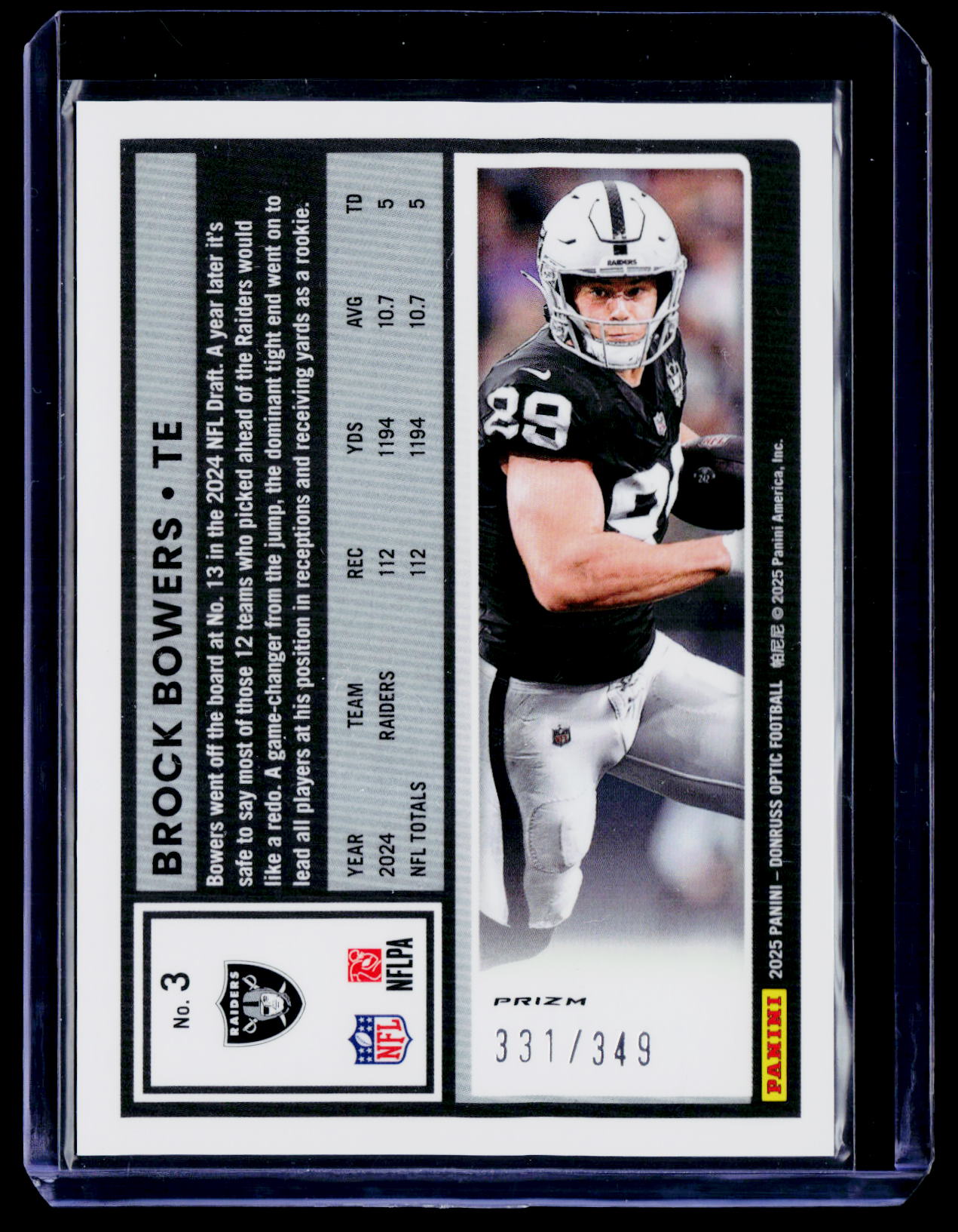 2025 Donruss Optic #3 Brock Bowers Aqua #/349
