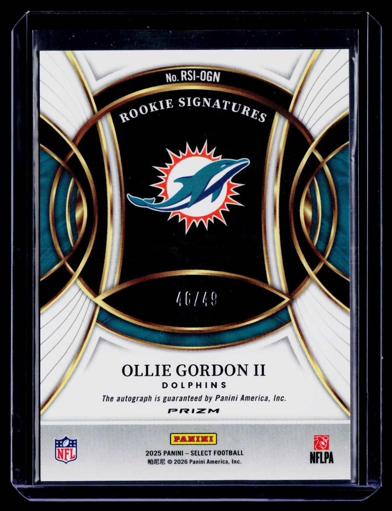 2025 Panini Select Ollie Gordon II Rookie Signatures Light Blue Prizm #/49
