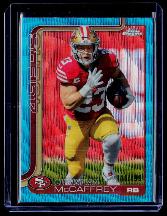 2025 Topps Chrome #263 Christian McCaffrey Aqua Wave Refractor #/199