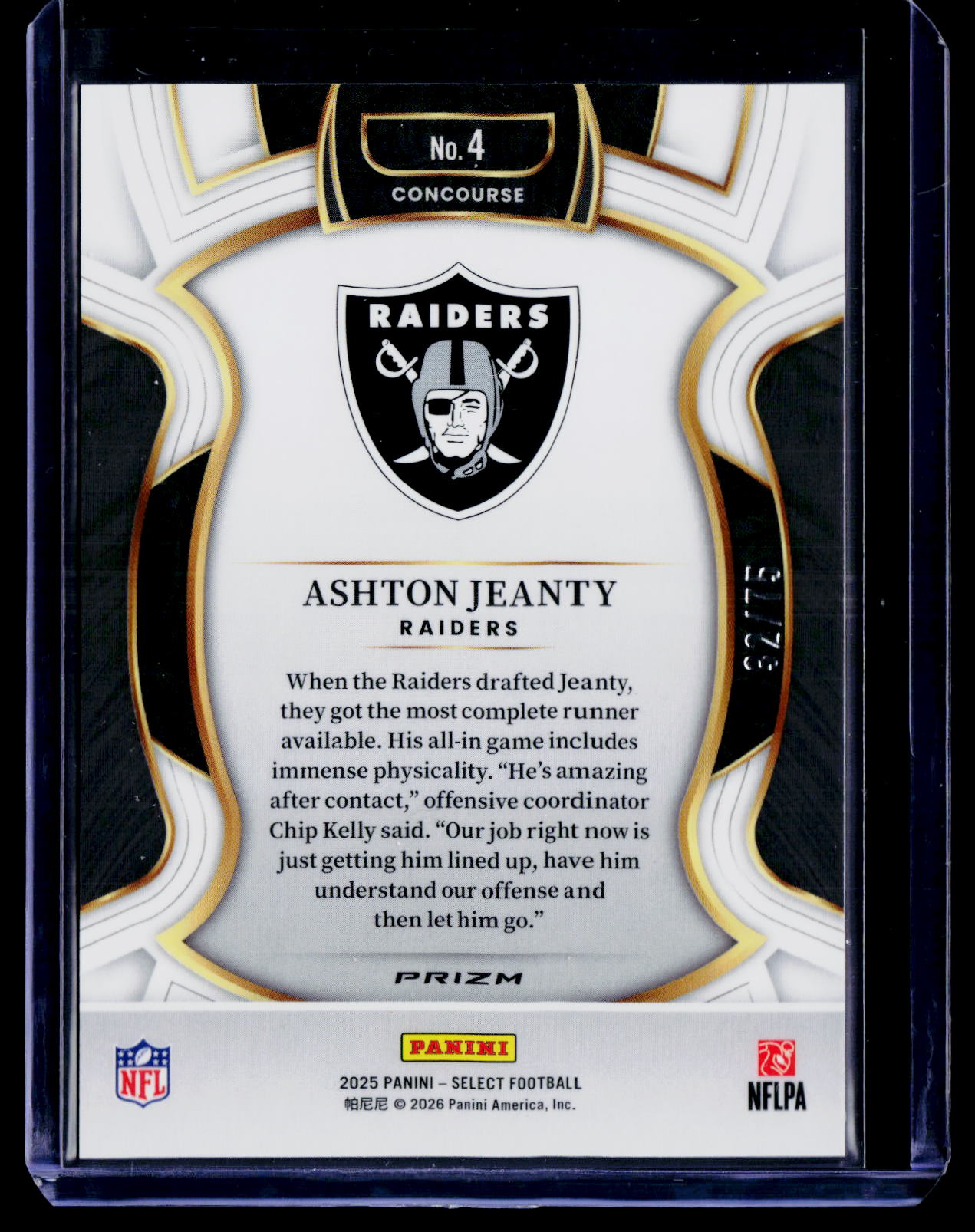 2025 Panini Select #4 Ashton Jeanty Purple Prizm #/75