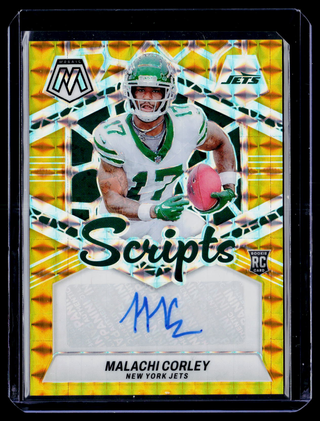 2024 Panini Mosaic #RS-MCY Malachi Corley Rookie Scripts Gold #/10