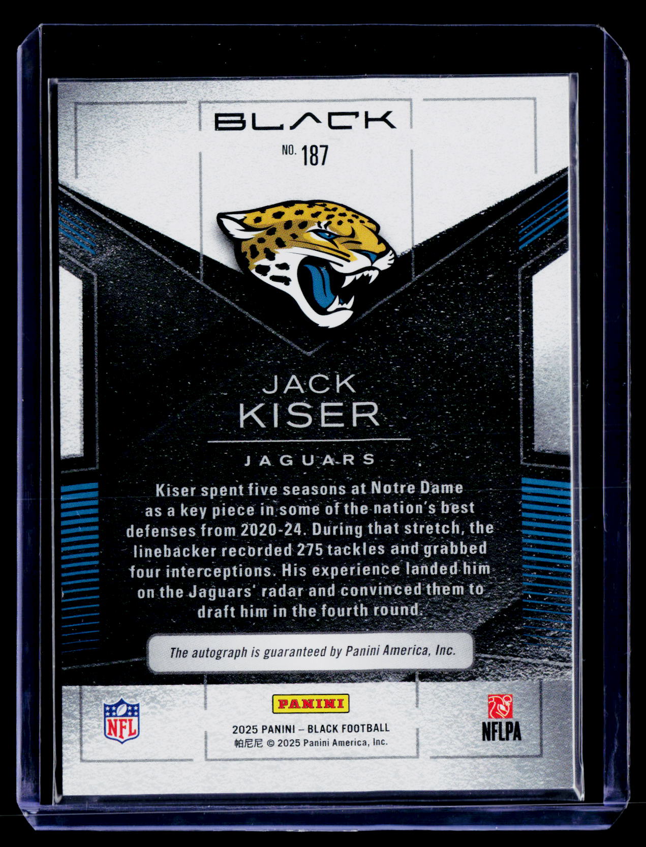 2025 Panini Black #187 Jack Kiser Rookies Autographs Citrine #/25