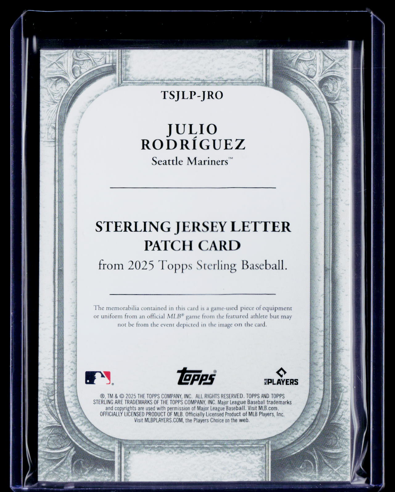2025 Topps Sterling - Jersey Letter Patches #TSJLP-JRO Julio Rodríguez #/1