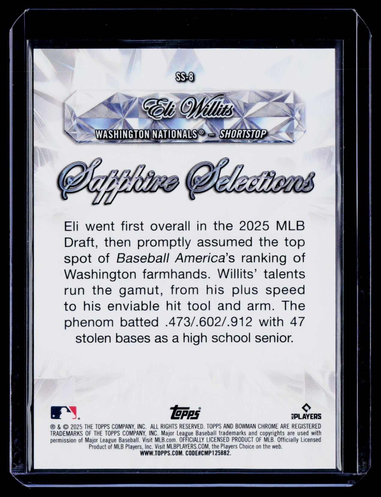 2025 Bowman Draft Sapphire Edition Eli Willits Sapphire Selections Gold #/50