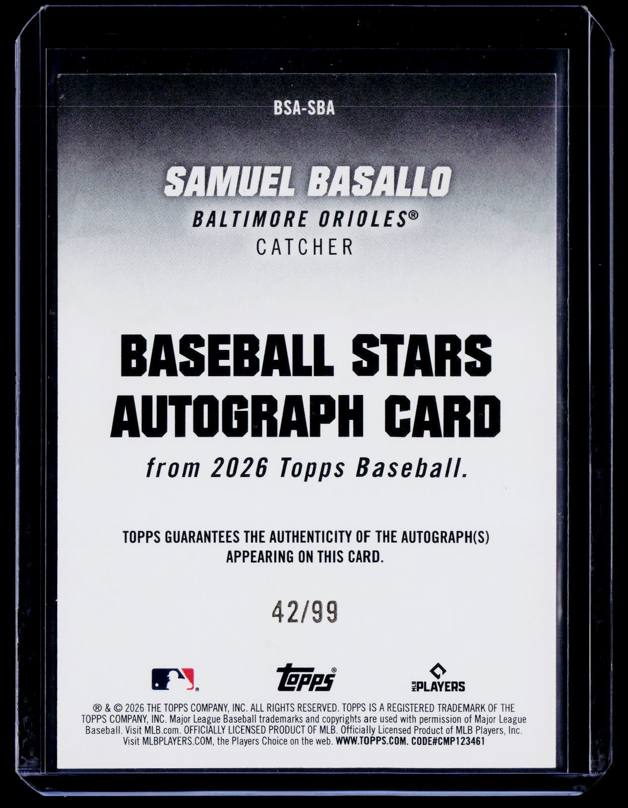 2026 Topps #BSA-SBA Samuel Basallo Baseball Stars Autographs Green #/99