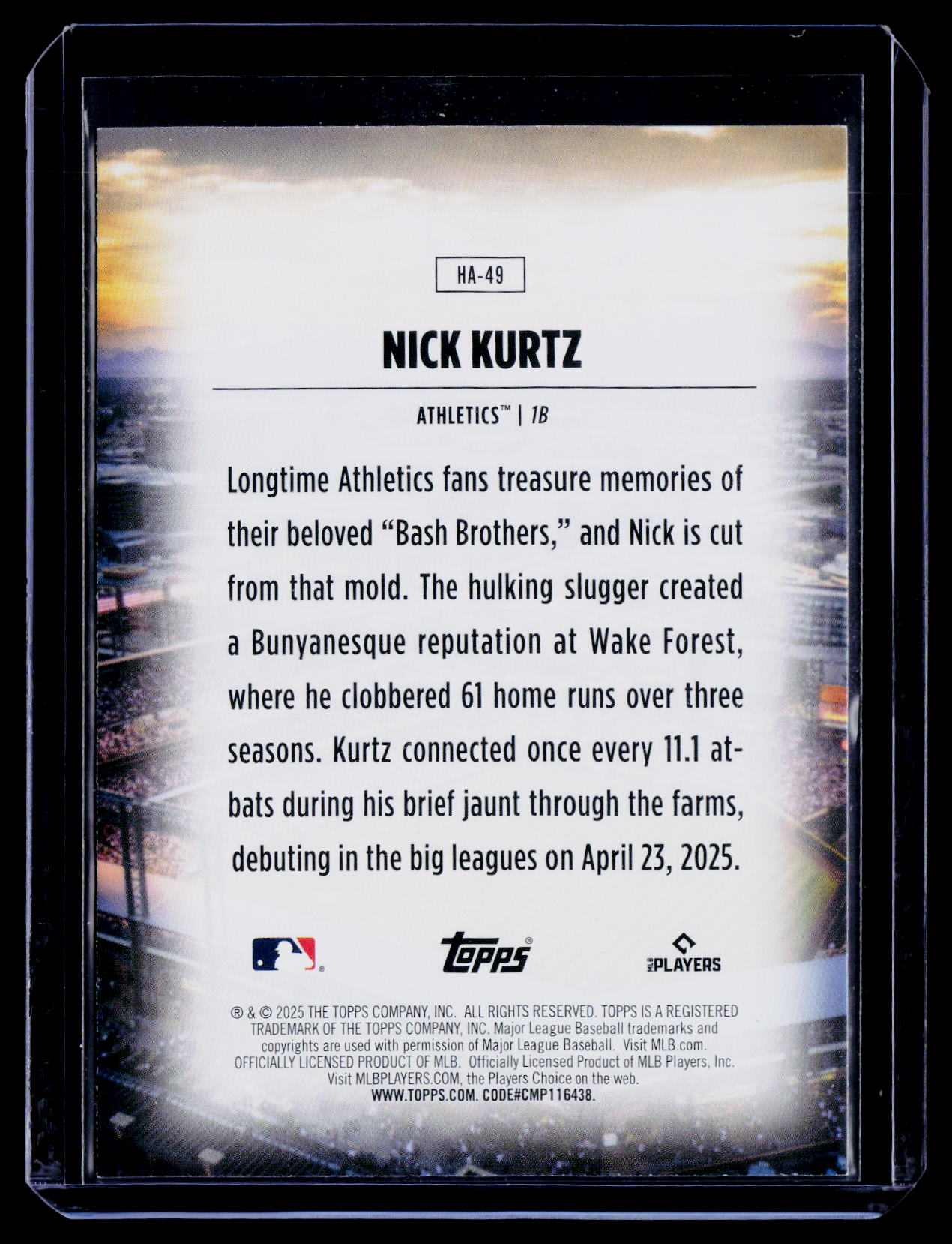 2025 Topps Update #HA-49 Nick Kurtz Homefield Advantage