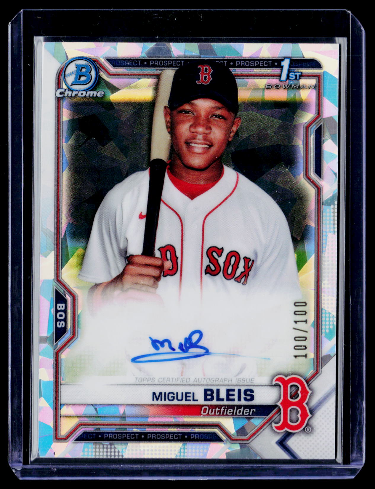 2021 Bowman Chrome Miguel Bleis Prospect Autographs Atomic Refractor #/100