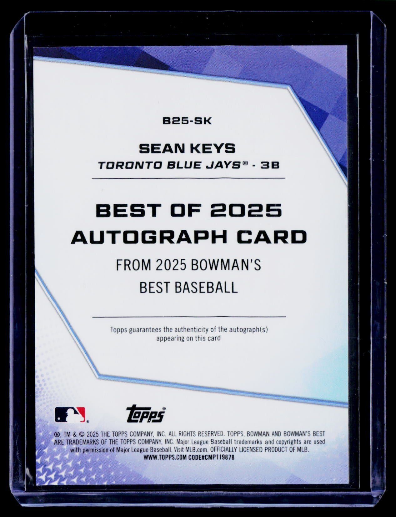 2025 Bowman's Best Sean Keys Best of 2025 Autographs Orange Refractors #/25
