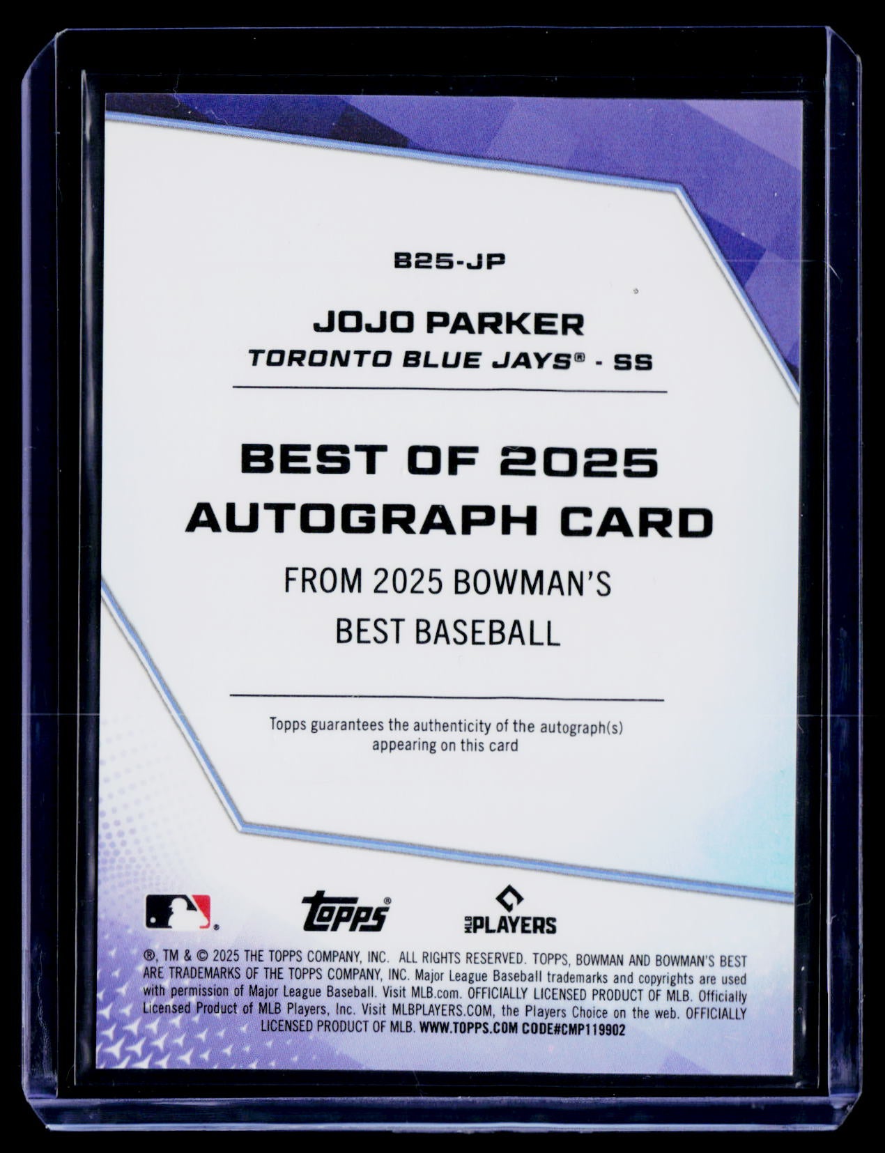 2025 Bowman's Best #B25-JP JoJo Parker Best of 2025 Autographs