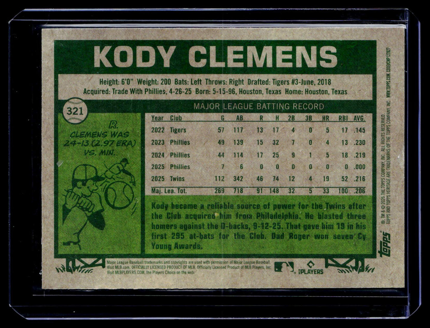 2026 Topps Heritage #321 Kody Clemens Chrome Blue Refractors #/150