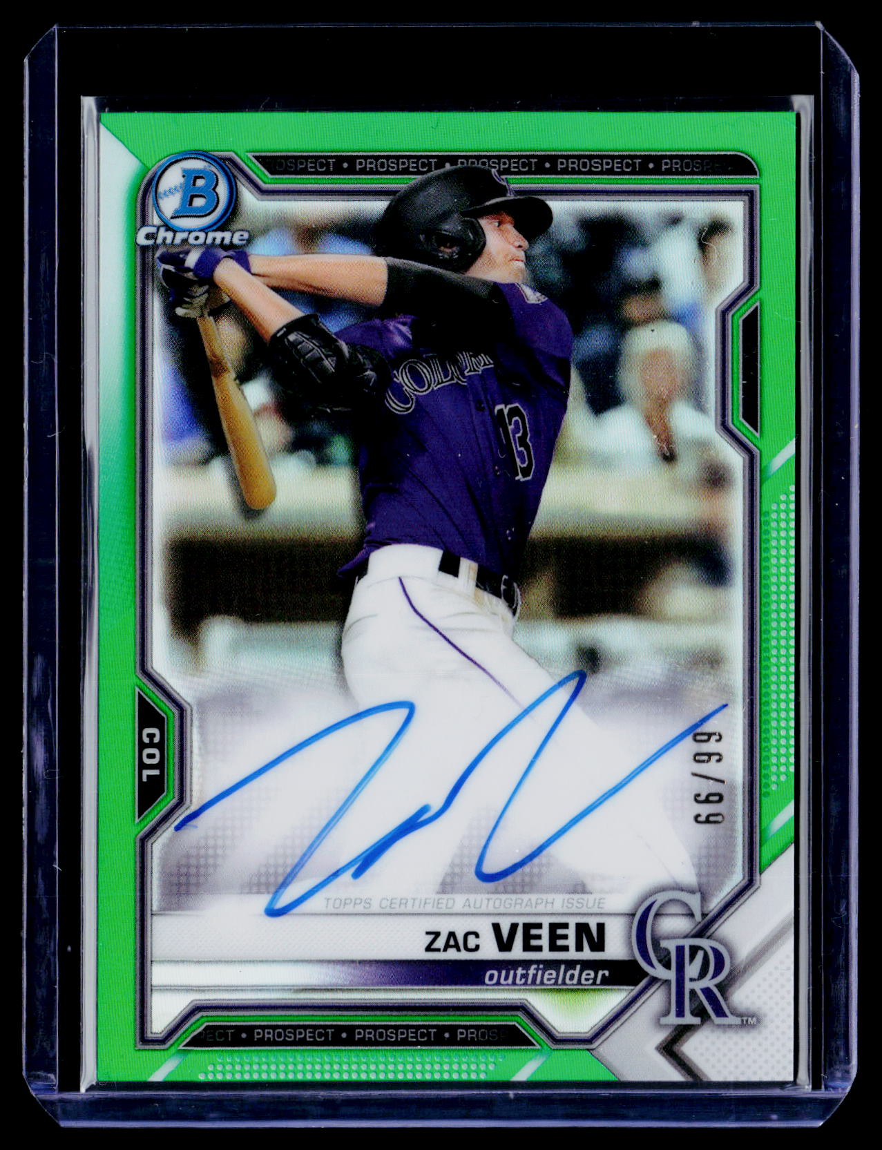 2021 Bowman #CPA-ZV Zac Veen Chrome Prospect Autographs Green Refractor #/99