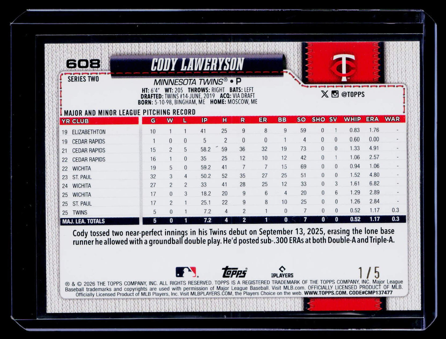 2026 Topps #608 Cody Laweryson All-Star Game Red #/5
