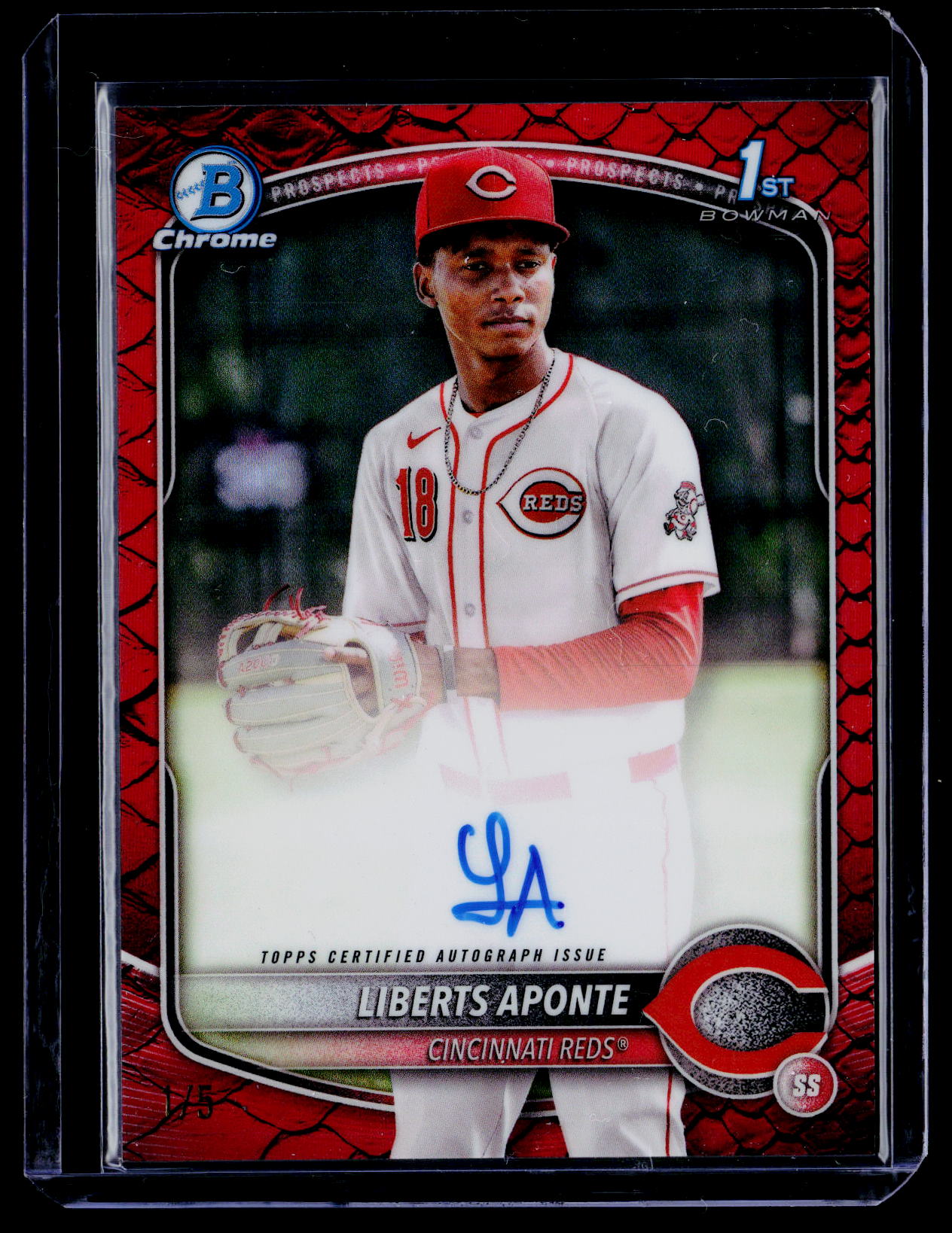 2025 Bowman Chrome #CPA-LA Liberts Aponte Prospect Autographs Reptilian Red #/5