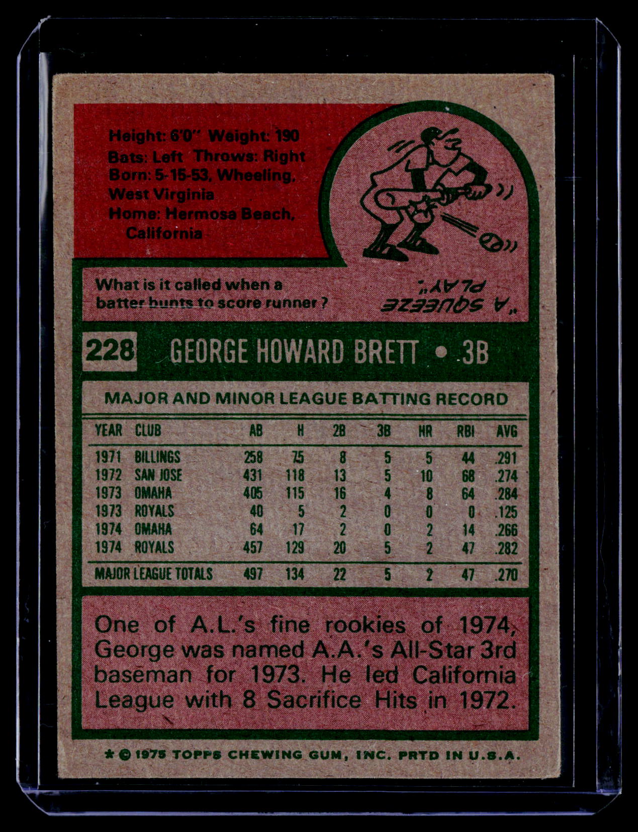 1975 Topps #228 George Brett
