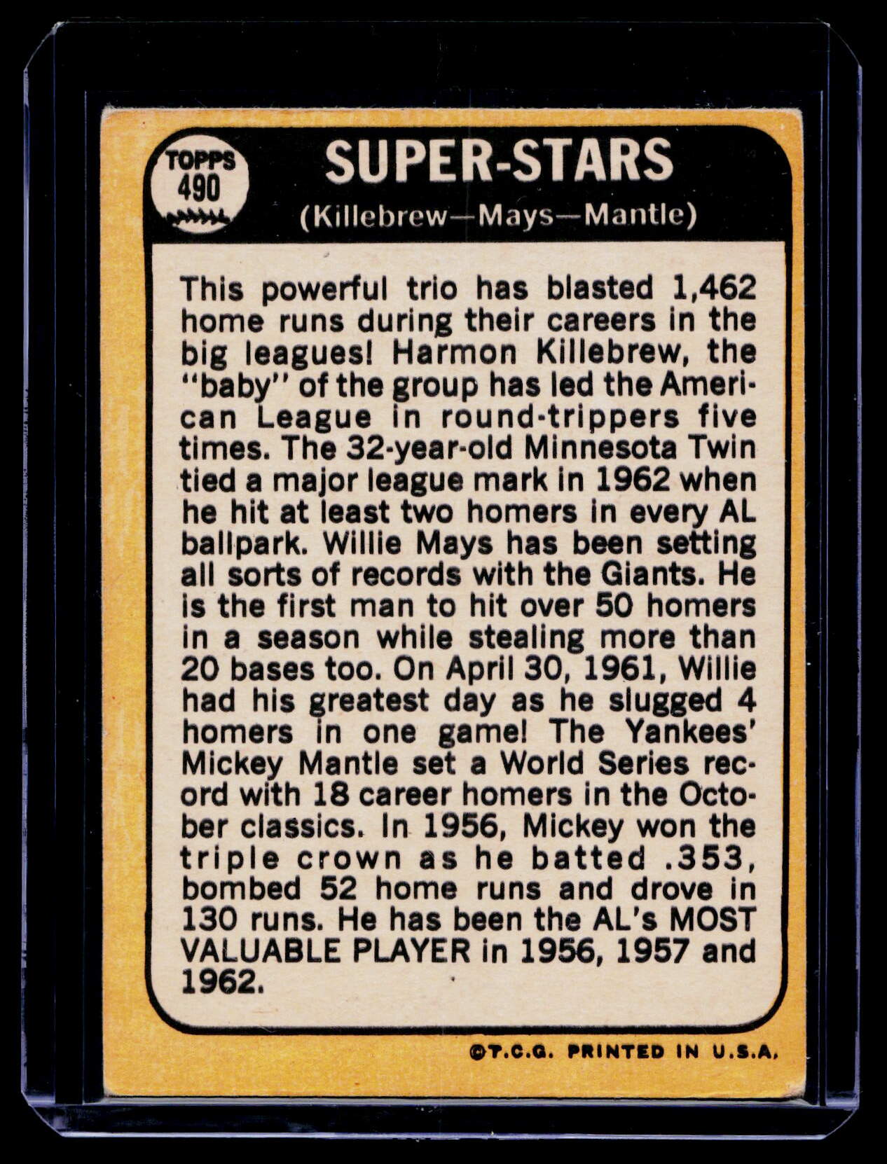 1968 Topps #490 Super Stars (Harmon Killebrew / Willie Mays / Mickey Mantle)