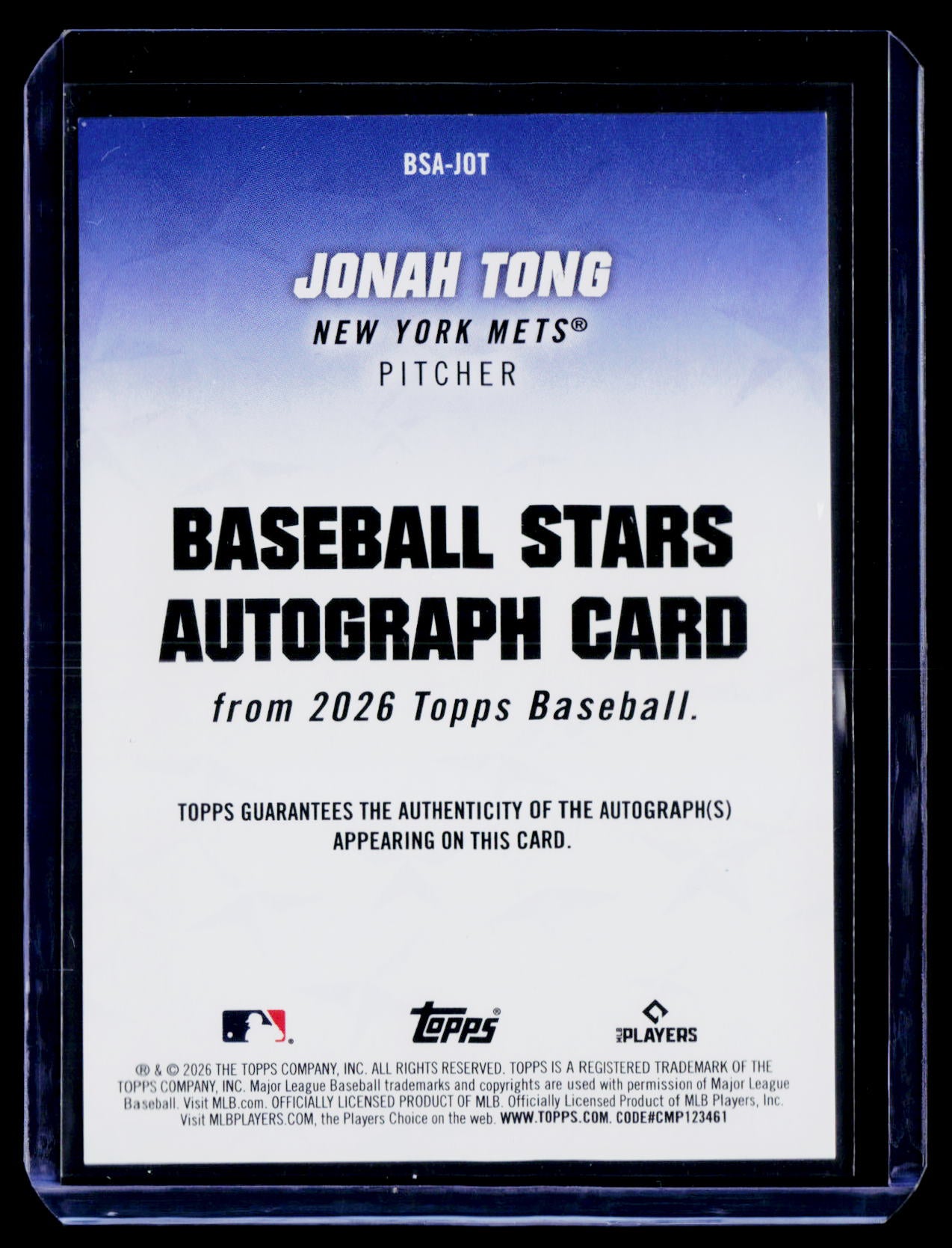 2026 Topps #BSA-JOT Jonah Tong Baseball Stars Autographs