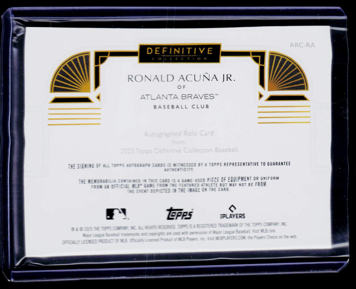 2025 Topps Definitive Collection - Autograph Relic Ronald Acuña Jr. #/50