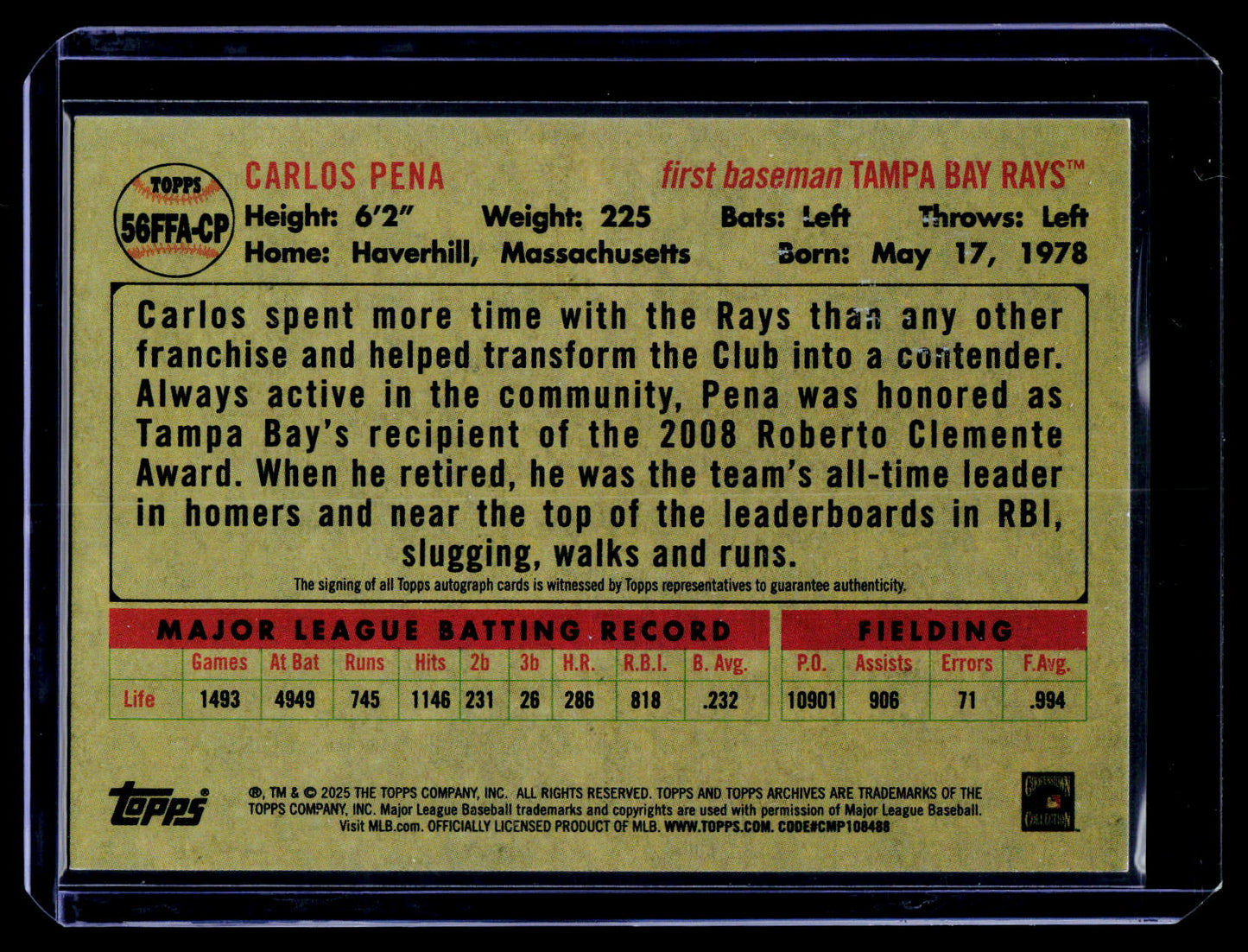 2025 Topps Archives Carlos Pena Topps Fan Favorites Auto Gold Foilboard #/50