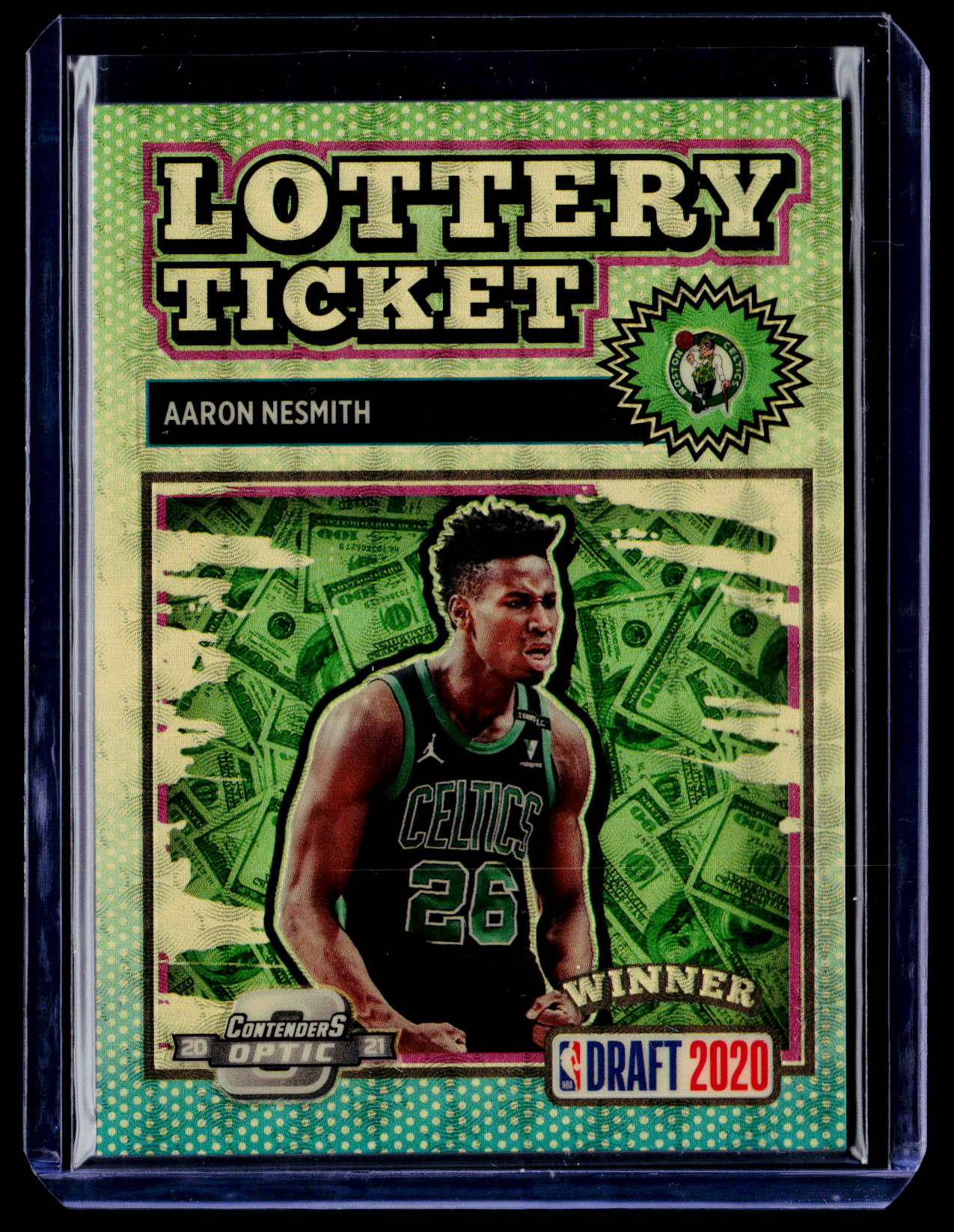 2020-21 Panini Contenders Optic #14 Aaron Nesmith Lottery Ticket Gold Vinyl #/1