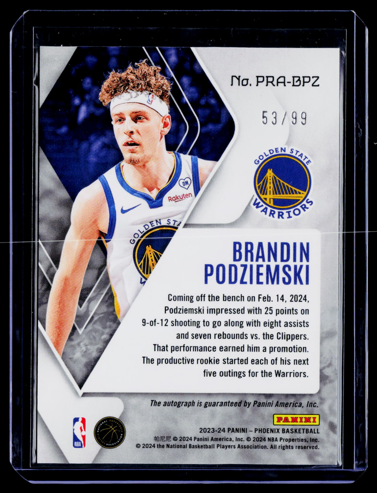 2023-24 Panini Phoenix Brandin Podziemski Phoenix Rookie Autographs #/99