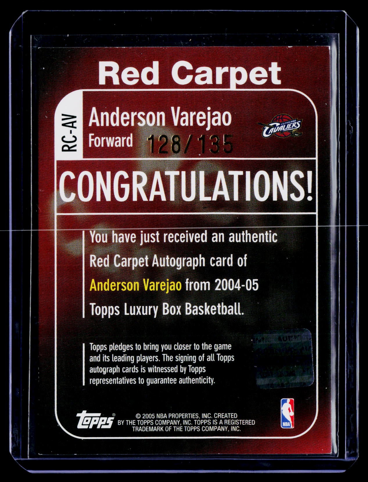 2004-05 Topps Luxury Box #RC-AV Anderson Varejao Red Carpet Autographs #/135