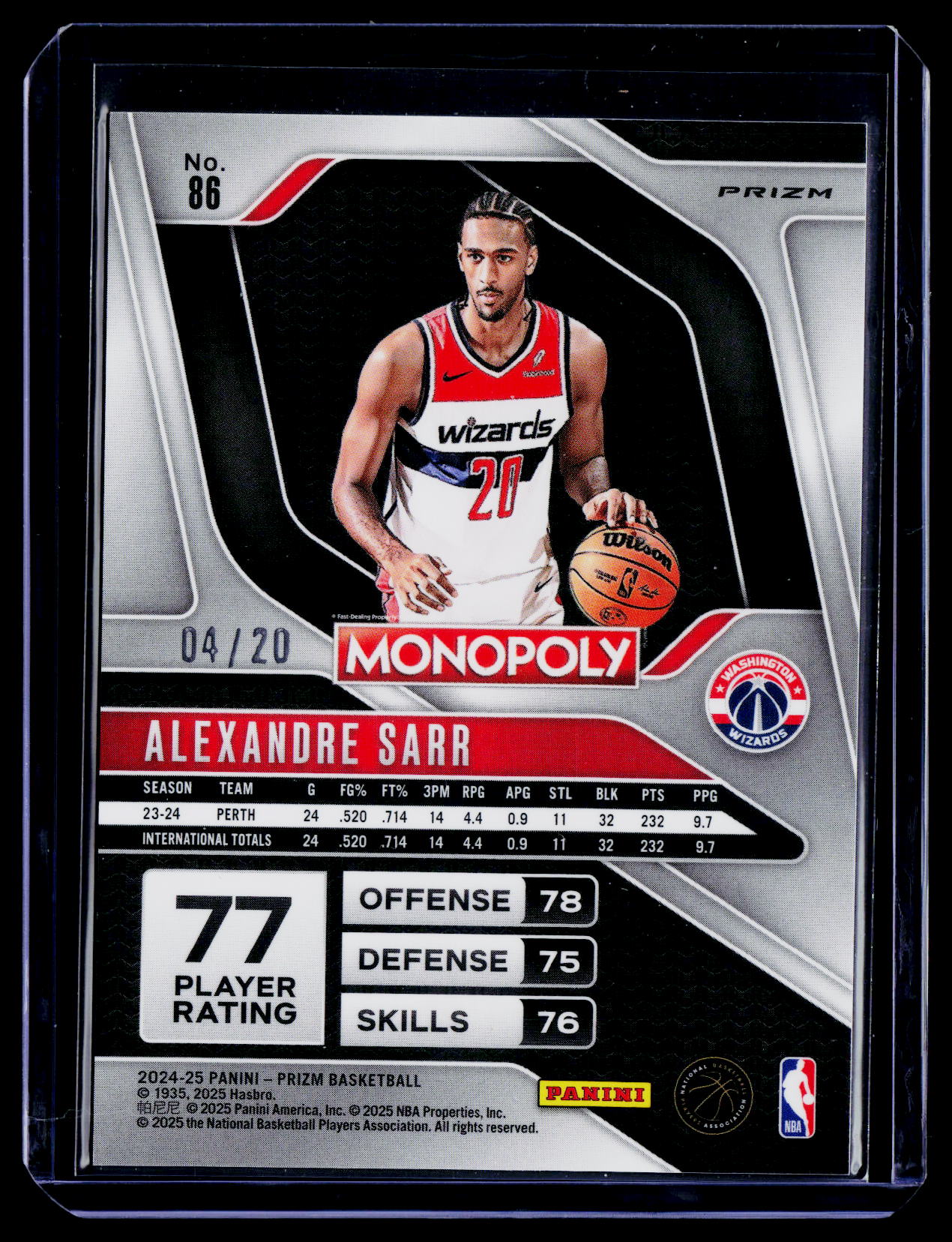 2024-25 Panini Prizm Monopoly Alexandre Sarr Green Shimmer Prizms #/20