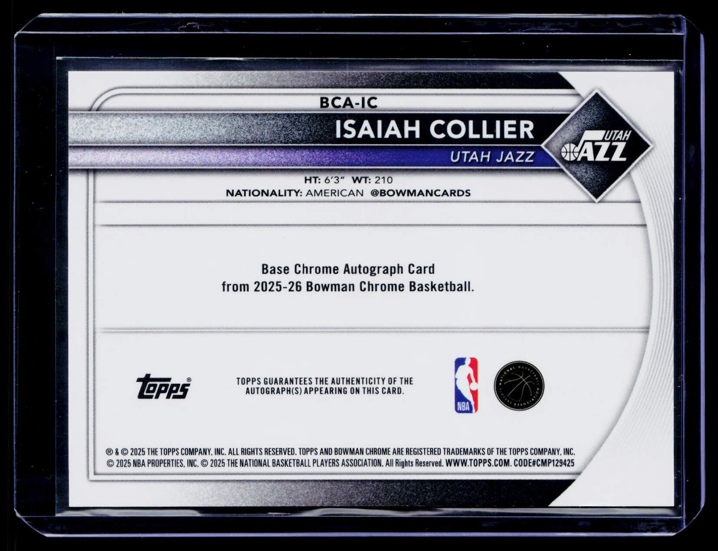 2025-26 Bowman Isaiah Collier Chrome Autographs Gold Shimmer Refractor #/50